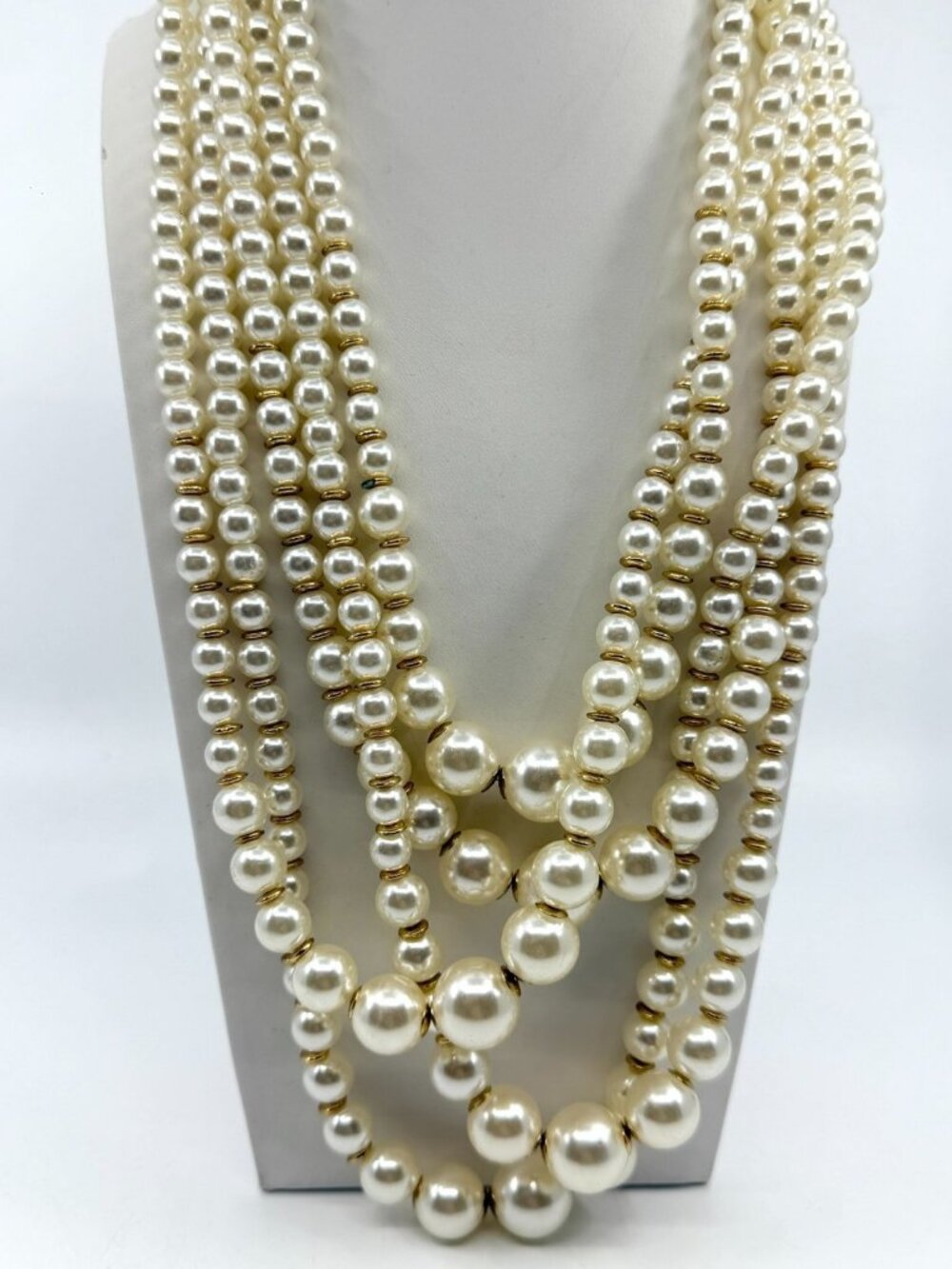 Gold Tone Multi Strand Pearl Statement Necklace - Boho Wedding Party Gift